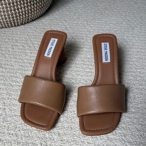 Steve Madden Brown Square-Toe Slide Mules